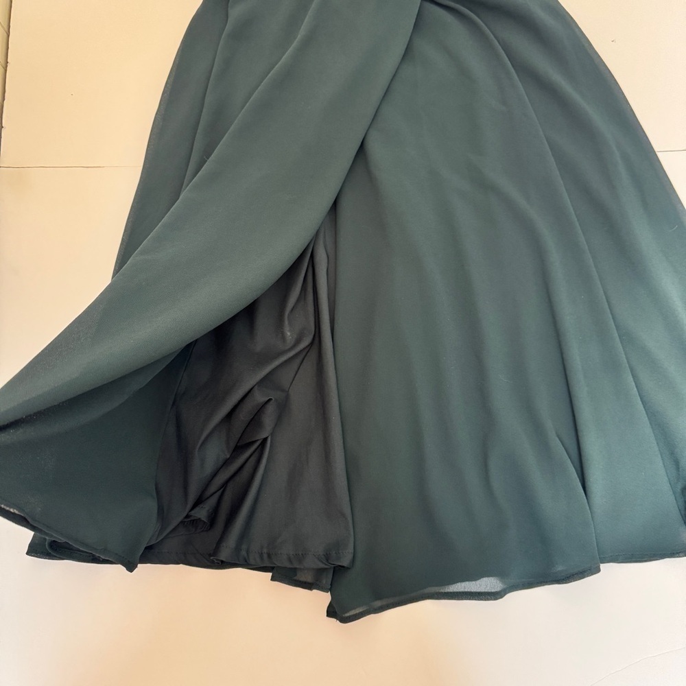 Lulus Letter of Love Mini Dress Emerald Green Backless Skater Slit Chiffon Sz XS - Picture 12 of 16